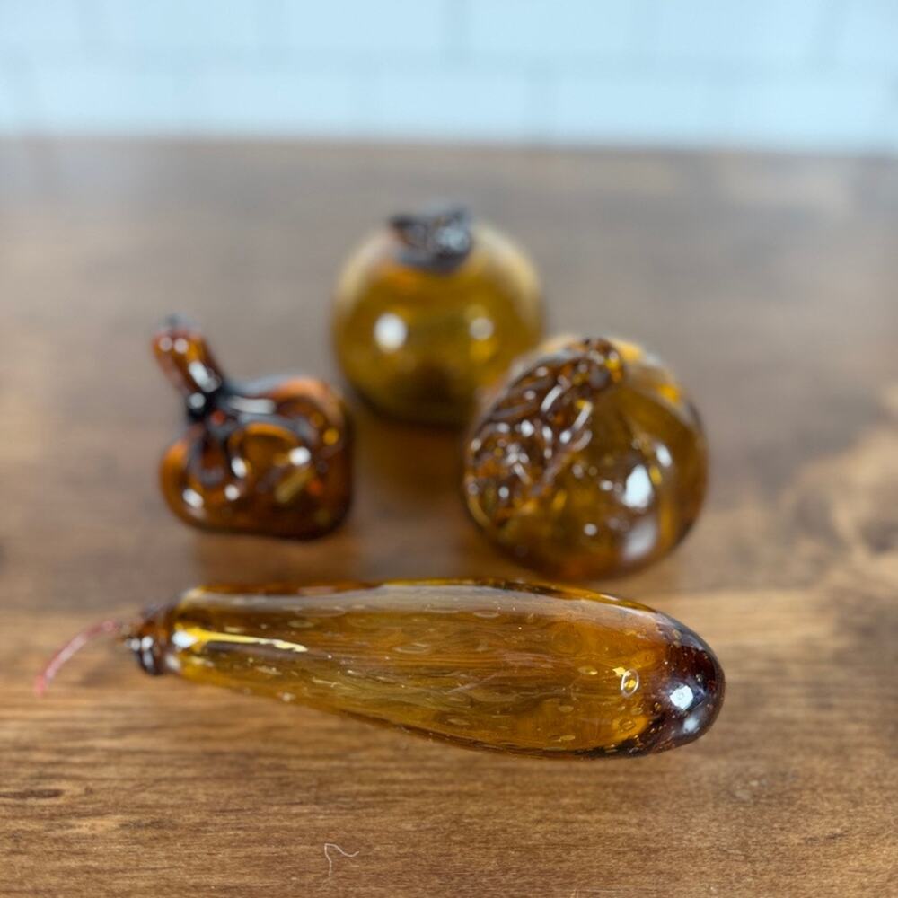 Vintage Amber Art Glass Fruit Set, 4 pc